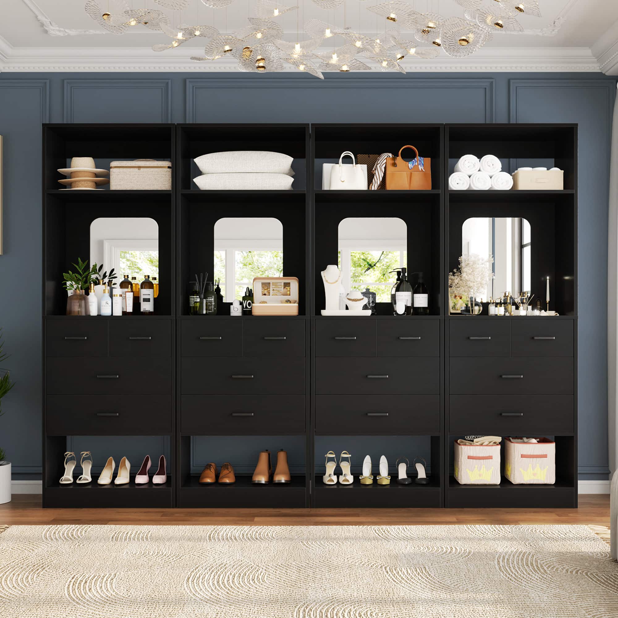 Aheaplus - 100 Inch Sturdy Wardrobe System with 16 Drawers and Mirrors, Modular Closet System for Closet/Bedroom - Black price history on PriceWatchPro