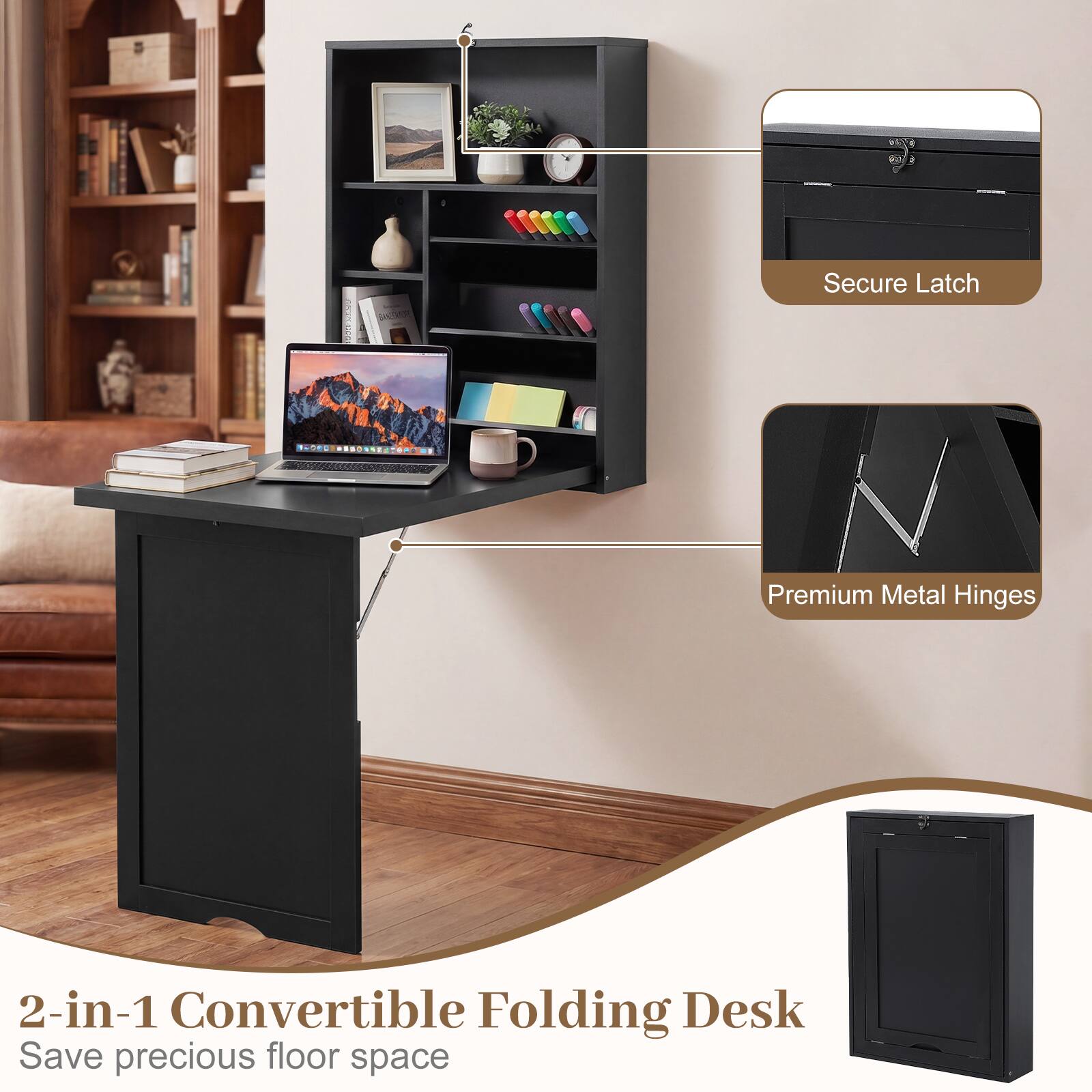 BANGANSPE

Secure Latch

Premium Metal Hinges

2-in-1 Convertible Folding Desk
Save precious floor space