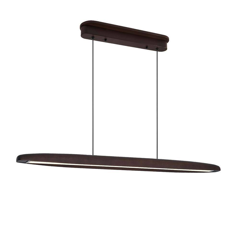 Angle. Kadyn - 51-inch Streamline Wooden LED Pendant Light with Remote Control, Adjustable Hanging Light, Walnut black - Brown.