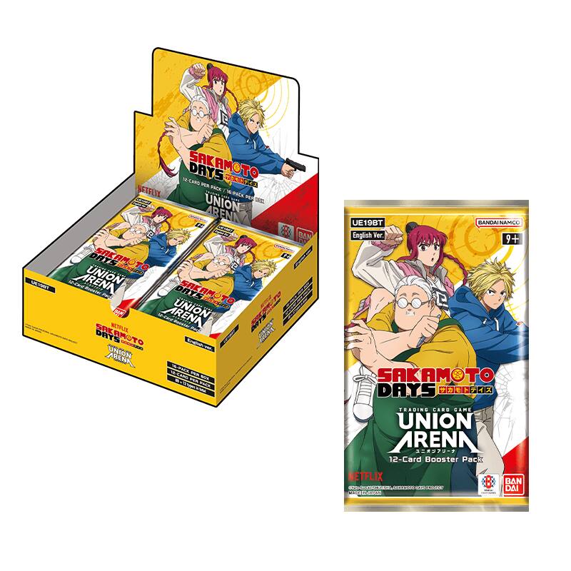 SAKAMOTO DAYS UNION ARENA  
TRADING CARD GAME  
12-Card Booster Pack  
NETFLIX  
BANDAI NAMCO  
English Ver. 9+  
UE19BT