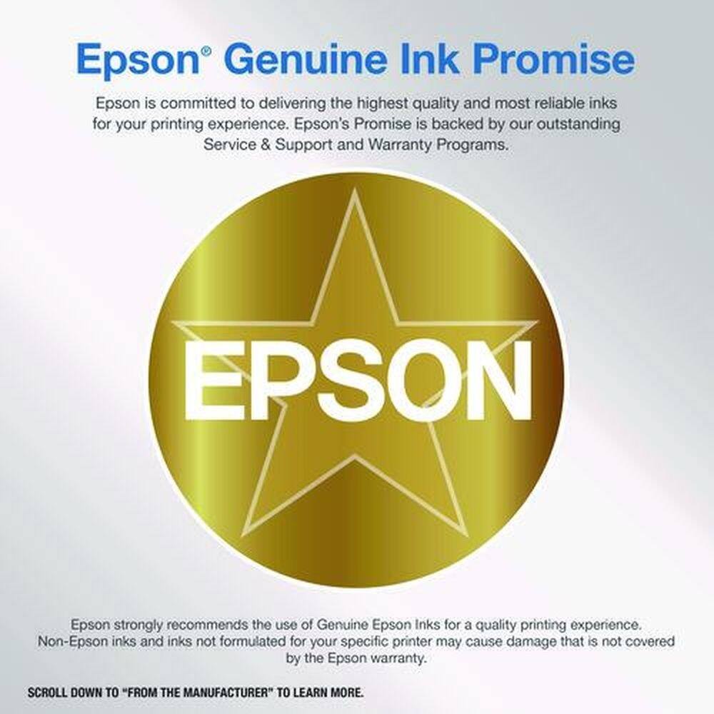 Epson® Genuine Ink Promise

Epson is committed to delivering the highest quality and most reliable inks for your printing experience. Epson's Promise is backed by our outstanding Service & Support and Warranty Programs.

Epson strongly recommends the use of Genuine Epson Inks for a quality printing experience. Non-Epson inks and inks not formulated for your specific printer may cause damage that is not covered by the Epson warranty.

SCROLL DOWN TO "FROM THE MANUFACTURER" TO LEARN MORE.