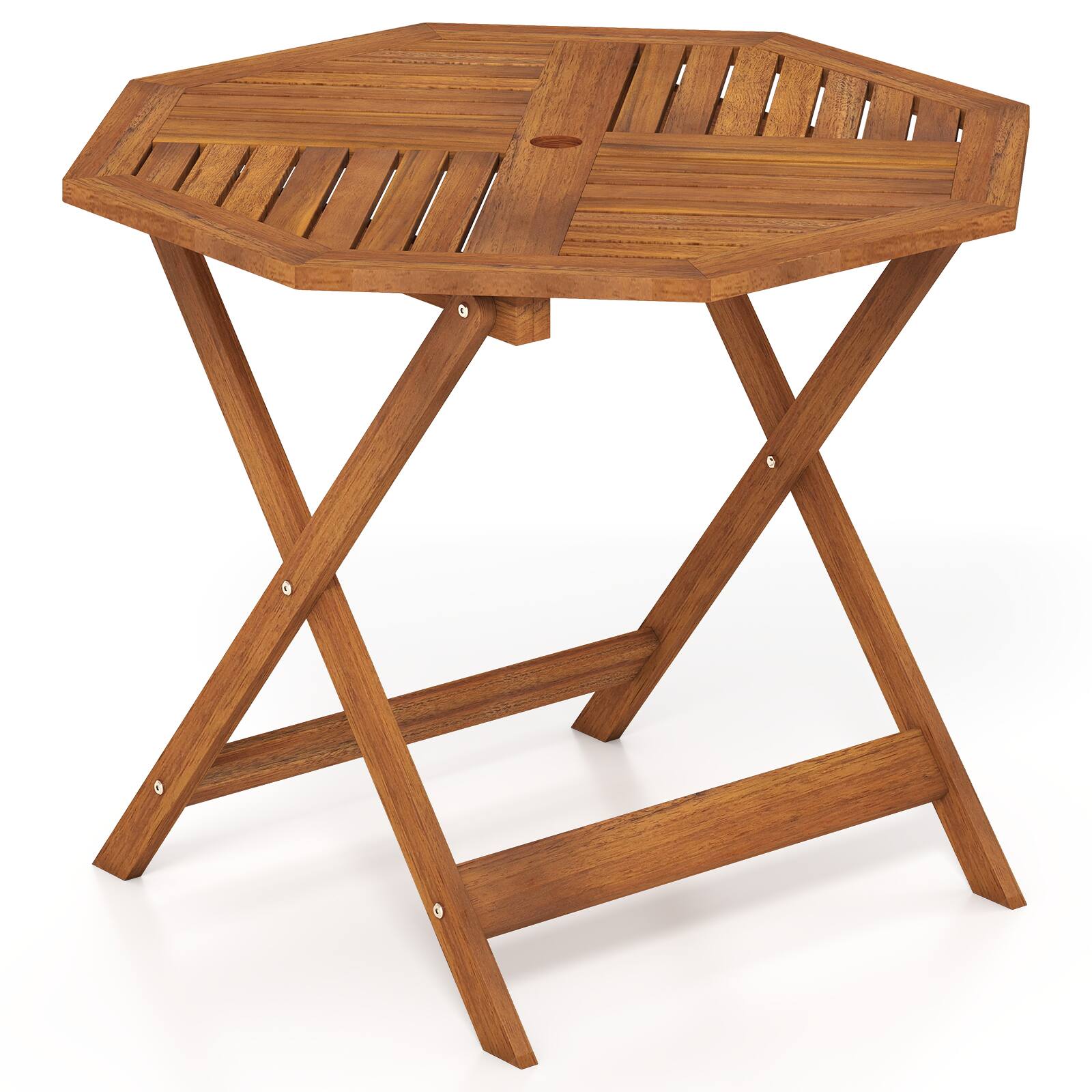 Alt View 9. Gymax - Gymax 35.5'' Solid Wood Patio Dining Table w/1.97'' Umbrella Hole Slatted Tabletop - Yellow.