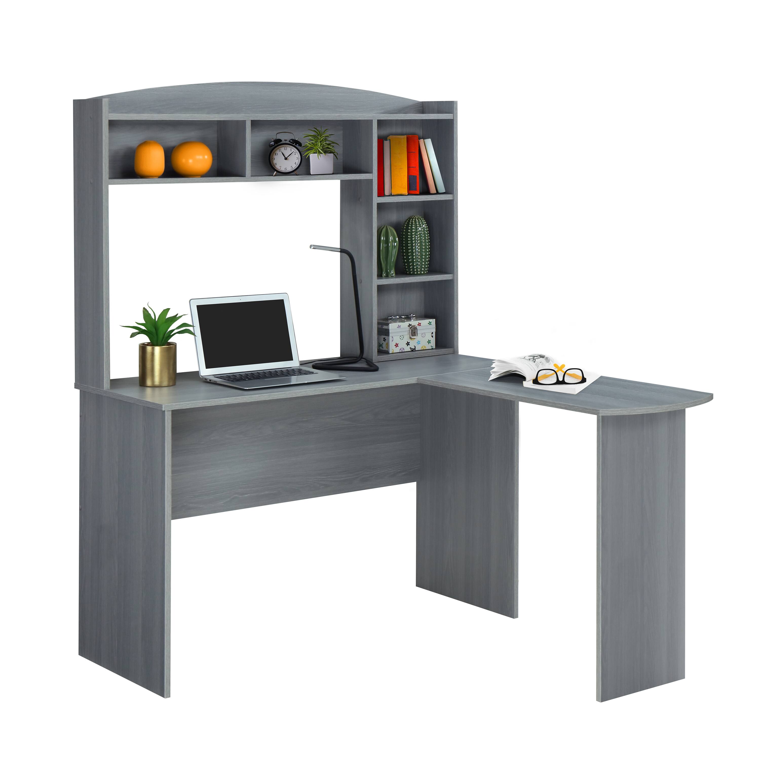 Front. Spaco - Spaco Modern L-Shaped Computer Desk with Hutch, 2 Open Storage Shelves, 3 Vertical Shelves, for Home Office - Gray.