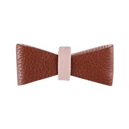 PoisePup - Cute Handmade Genuine Soft Full Grain Leather Dog Bow Tie - Brown | Light Pink