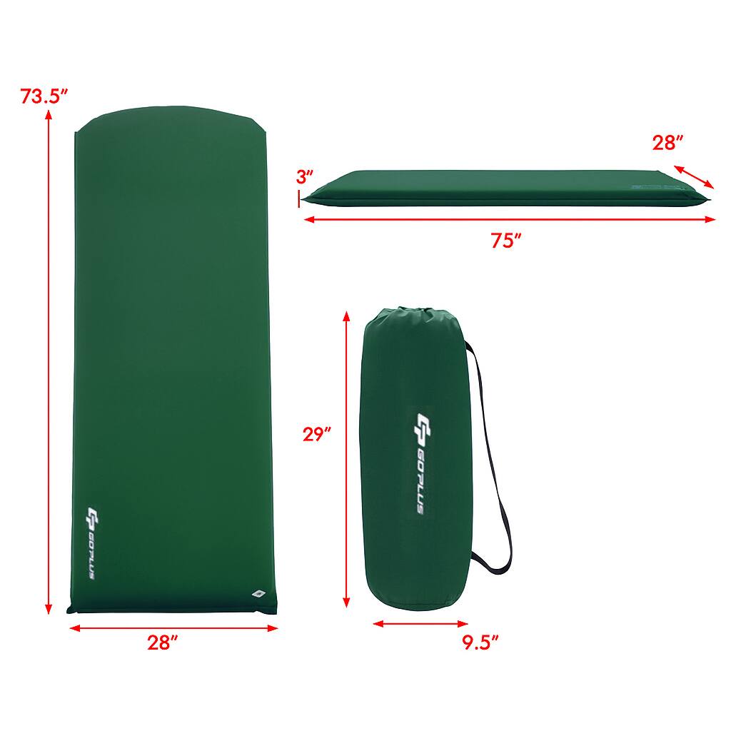 73.5" x 28" x 3"  
75" x 28"  
29" x 28" x 9.5"