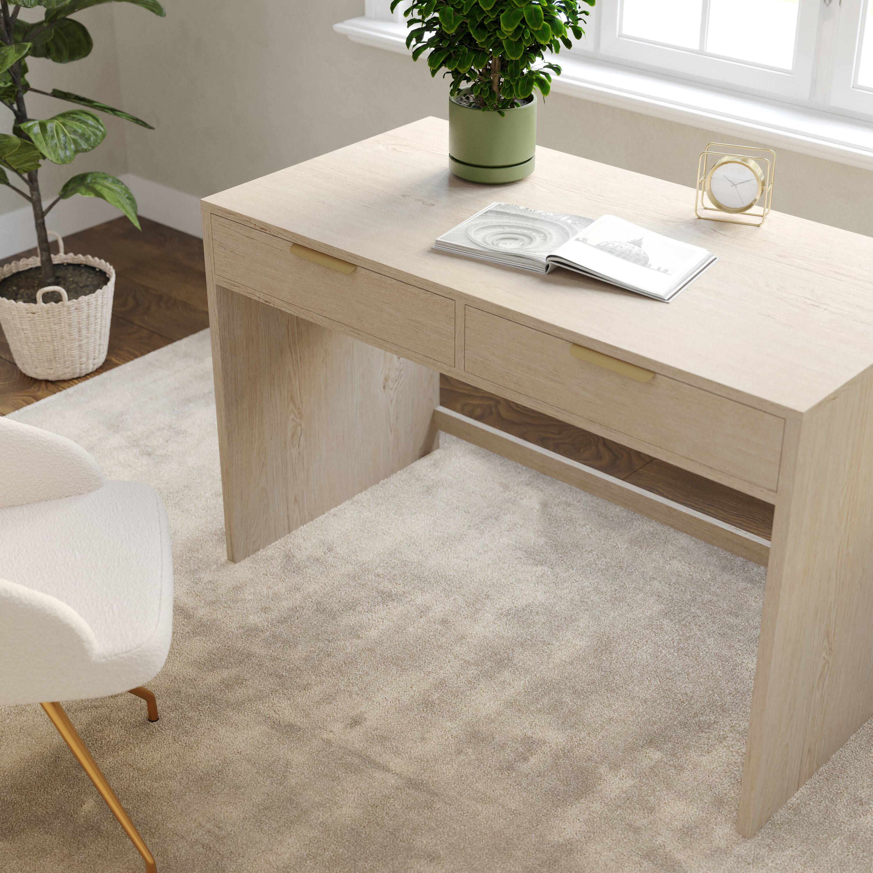 Alt View 4. Martha Stewart - Kayden Home Office Modular Desk with 2 Drawers - Light Natural Frame/Brushed Gold Hardware.