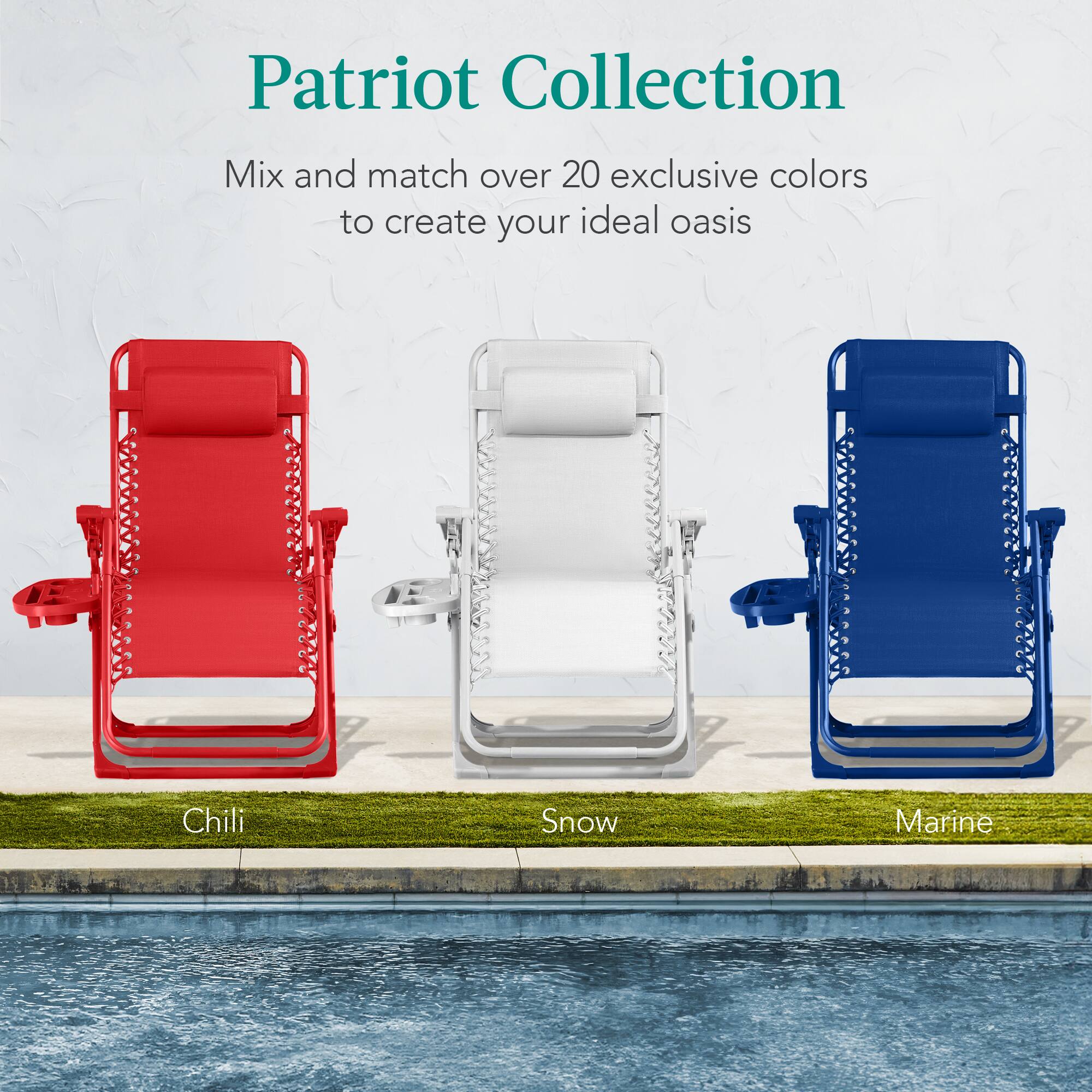 Patriot Collection

Mix and match over 20 exclusive colors to create your ideal oasis

Chili  
Snow  
Marine