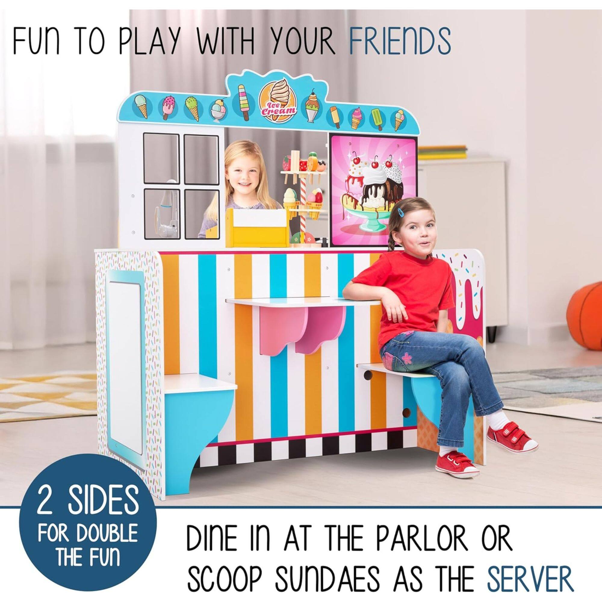 FUN TO PLAY WITH YOUR FRIENDS, 2 SIDES FOR DOUBLE THE FUN, DINE IN AT THE PARLOR OR SCOOP SUNDAES AS THE SERVER