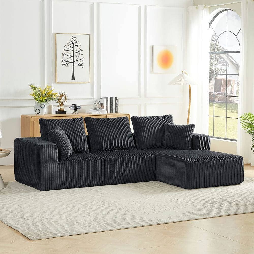 Kadyn - 4-Person Modular Sectional Sofa, Right Chaise Cloud Design with Corduroy Fabric and Deep Seats, Dark Gray - Gray