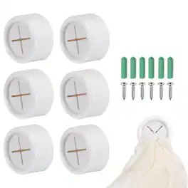 Unique Bargains - 6pcs Push Towel Hooks, Round Adhesive Dish Towel Hook, Easy Wall Mount Holder for Kitchen Bathroom Hand Towels - White