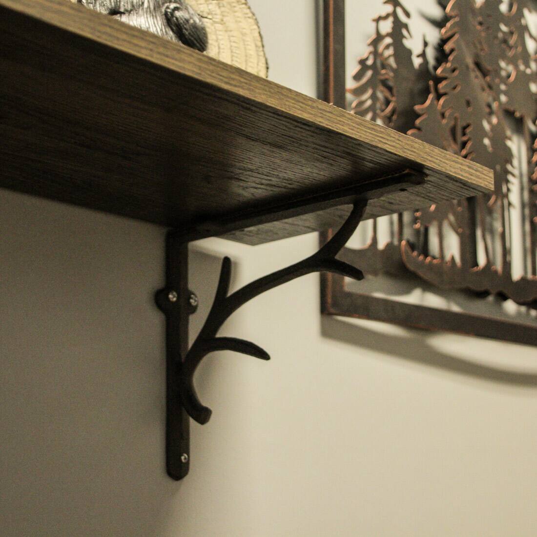 Alt View 4. Zeckos - Brown Cast Iron Deer Antler Wall Shelf Brackets Set of 2 - Brown.