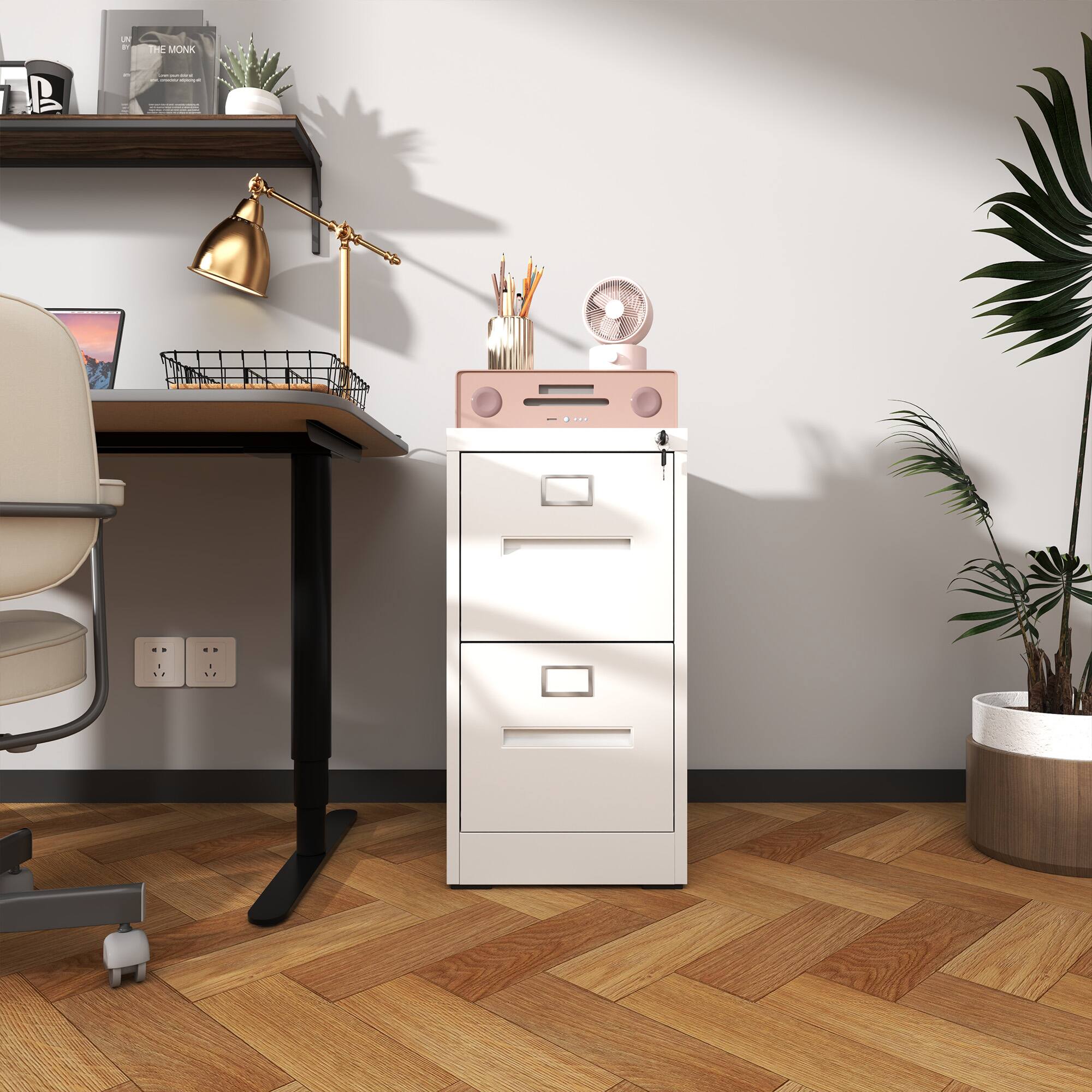 Left. Dexmalle - Dexmalle-2 Drawer Vertical File Cabinet with Lock-White.