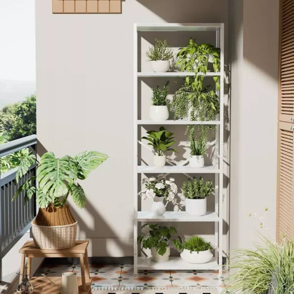 Alt View 2. Furnulem - Tall Wide Industrial Open Bookcase, Storage Display Shelves, Book Shelf Organizer Unit for Living Room - White.
