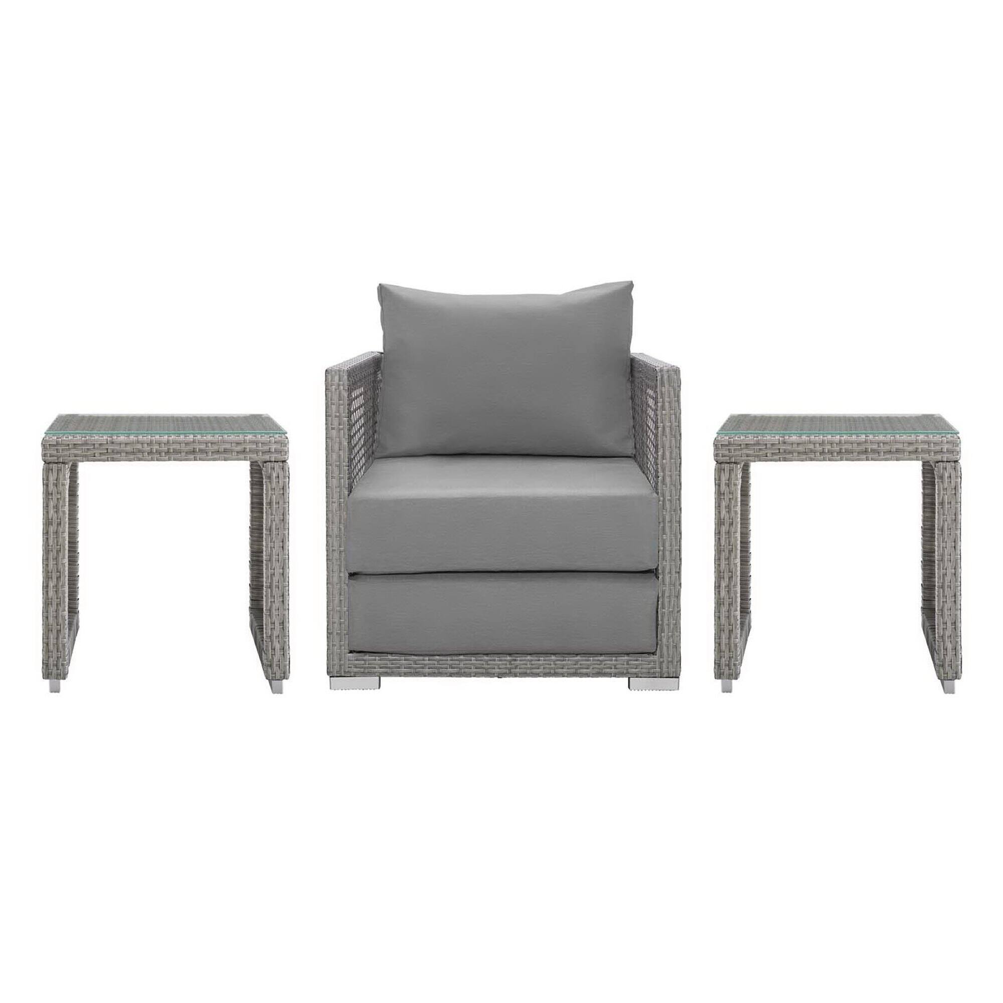 Front. Modway - Aura 3 Piece Outdoor Patio Wicker Rattan Set by Modway - Gray Gray.