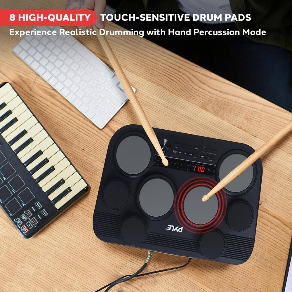 8 HIGH-QUALITY TOUCH-SENSITIVE DRUM PADS  
Experience Realistic Drumming with Hand Percussion Mode