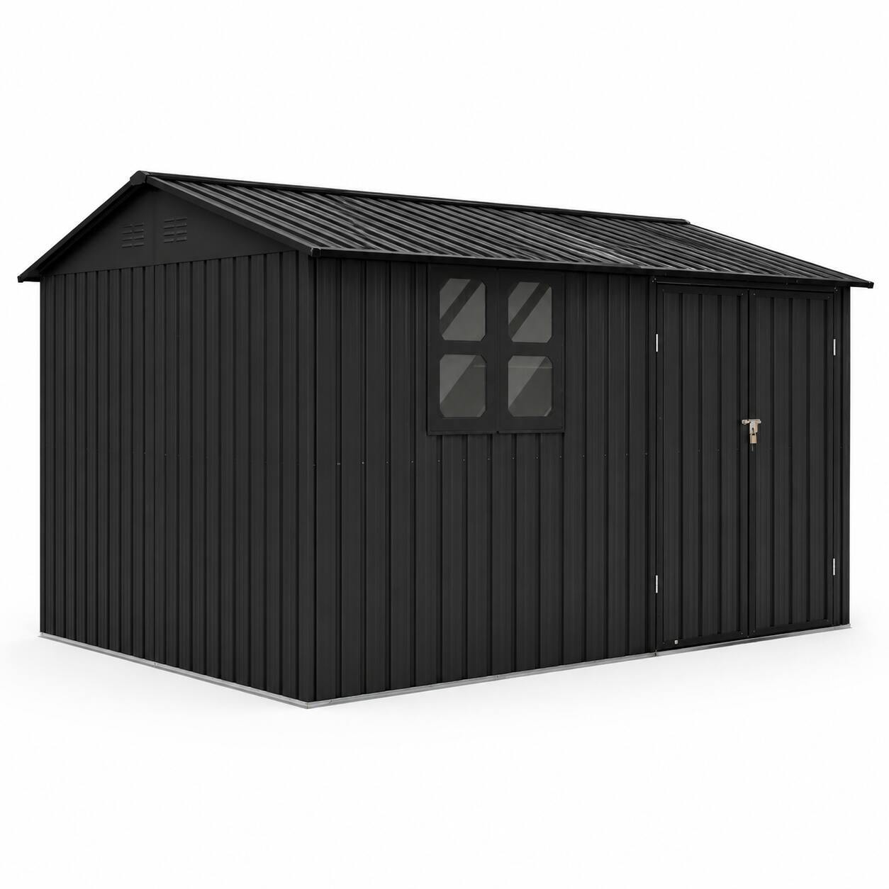 Alt View 5. Anysun - 12x10 ft Metal Outdoor Storage Shed with Window, Includes Goods Shelves, Lamp Hanging Hole & Foldable Worktable - Black.