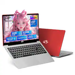 NIMO - Refurbished Excellent - 15.6 IPS-FHD-Laptop, 8GB RAM 512GB SSD Intel Pentium Quad Core N100 Fingerprint 3.4GHz (Renew) - Red