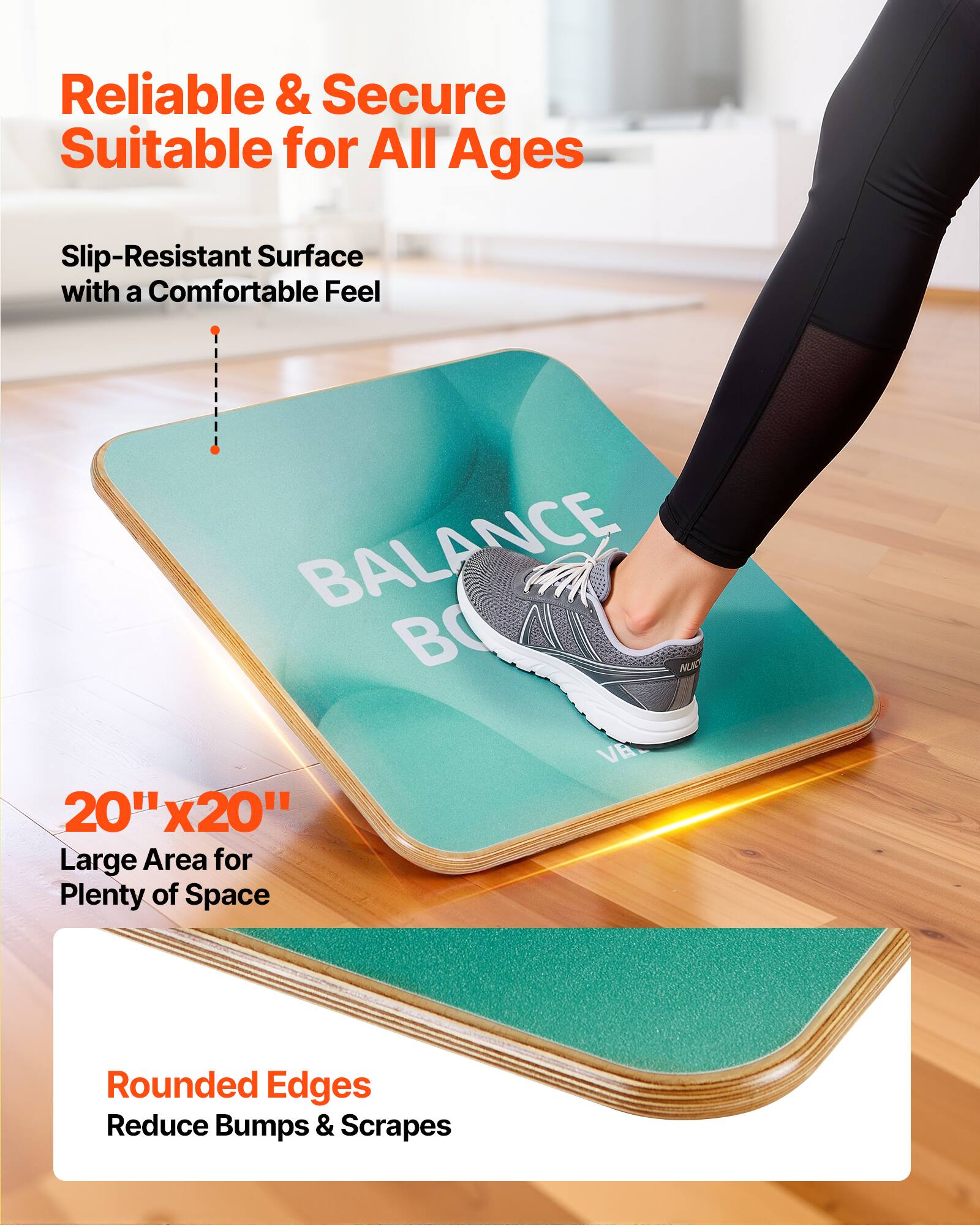 Reliable & Secure  
Suitable for All Ages  

Slip-Resistant Surface with a Comfortable Feel  

20" x 20"  
Large Area for Plenty of Space  

Rounded Edges  
Reduce Bumps & Scrapes