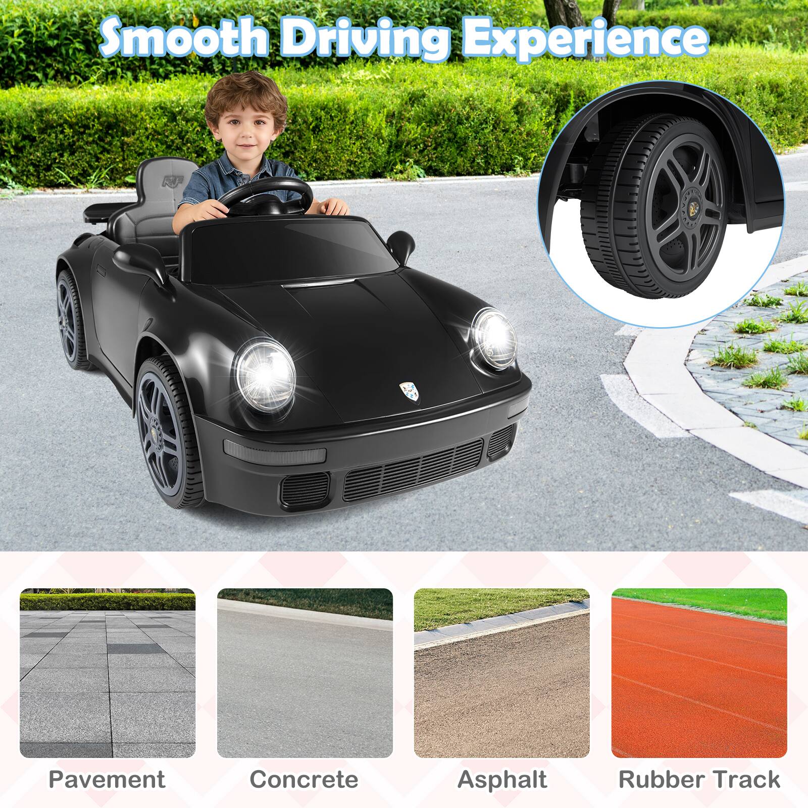 Smooth Driving Experience

Pavement  
Concrete  
Asphalt  
Rubber Track