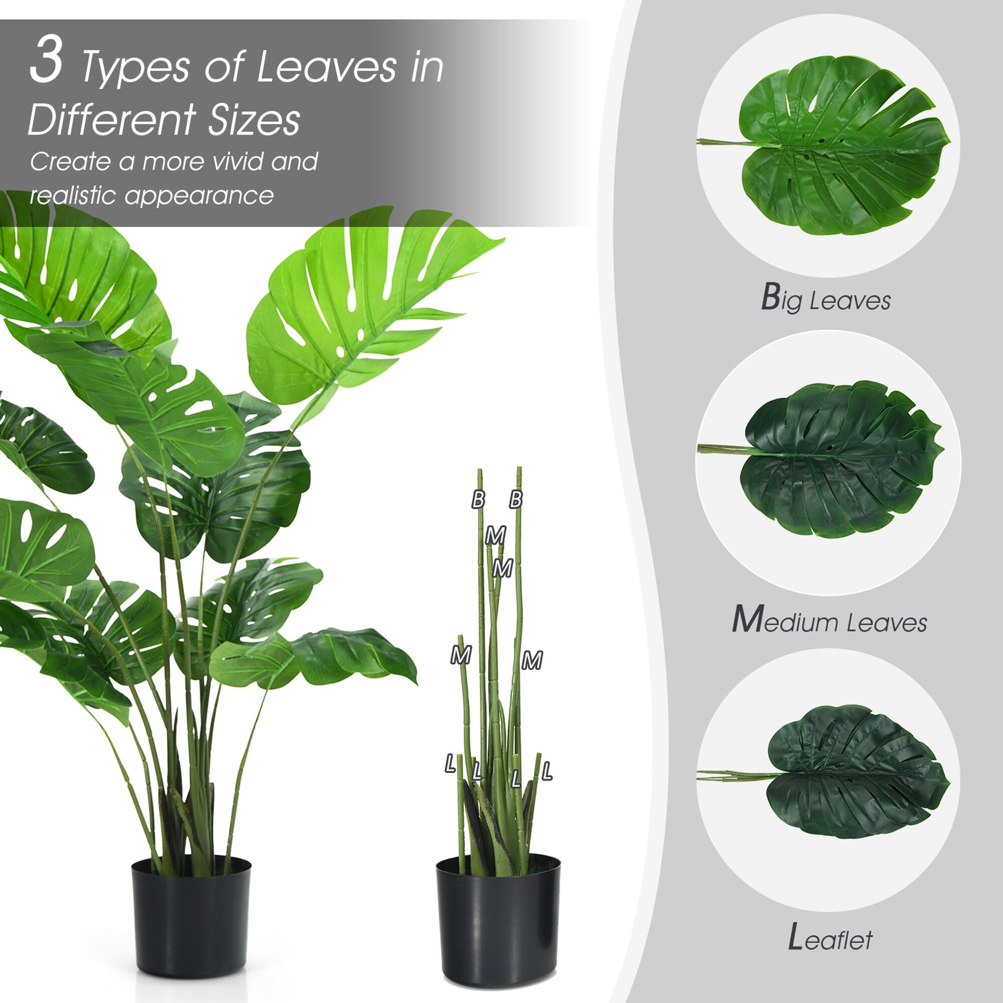 3 Types of Leaves in Different Sizes  
Create a more vivid and realistic appearance  

Big Leaves  
Medium Leaves  
Leaflet