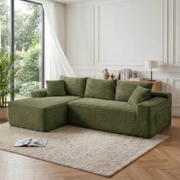 Anysun - 107" Rabbit Hair Modular Cloud L-Shaped Sofa w/ Recliner, Modern Sleeper, Deep Seat, No Assembly Needed - Green