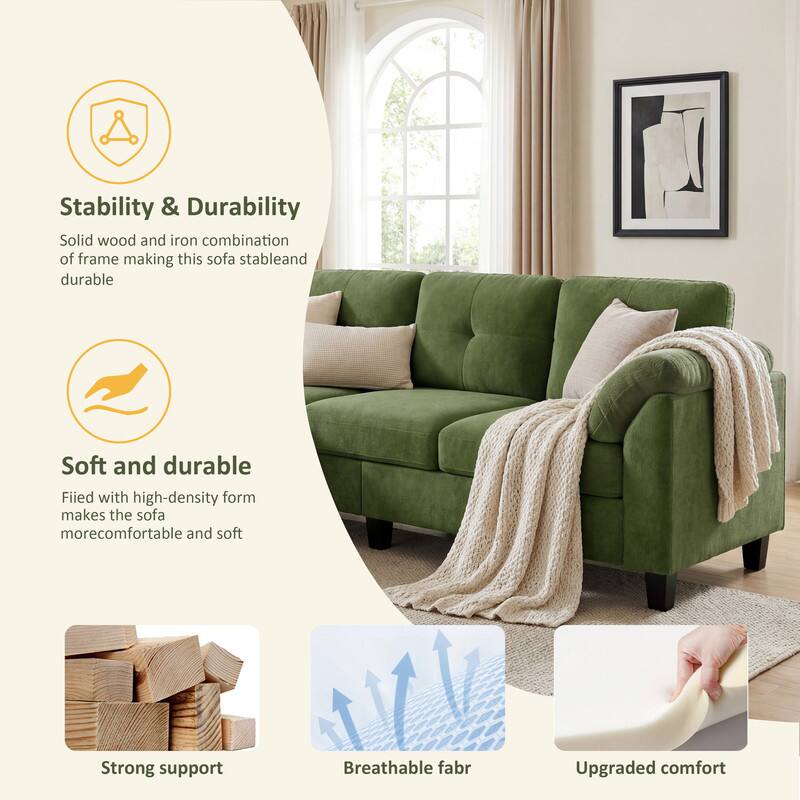 Stability & Durability  
Solid wood and iron combination of frame making this sofa stable and durable  

Soft and durable  
Filled with high-density foam makes the sofa more comfortable and soft  

Strong support  

Breathable fabric  

Upgraded comfort