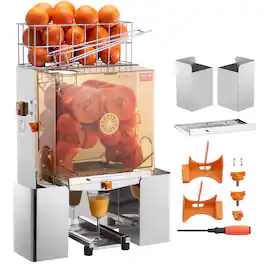 VEVOR - Commercial Orange Juicer Machine,120W Automatic Juice Extractor,Stainless Steel Orange Squeezer for 20 Oranges/Minute - Orange + stainless steel