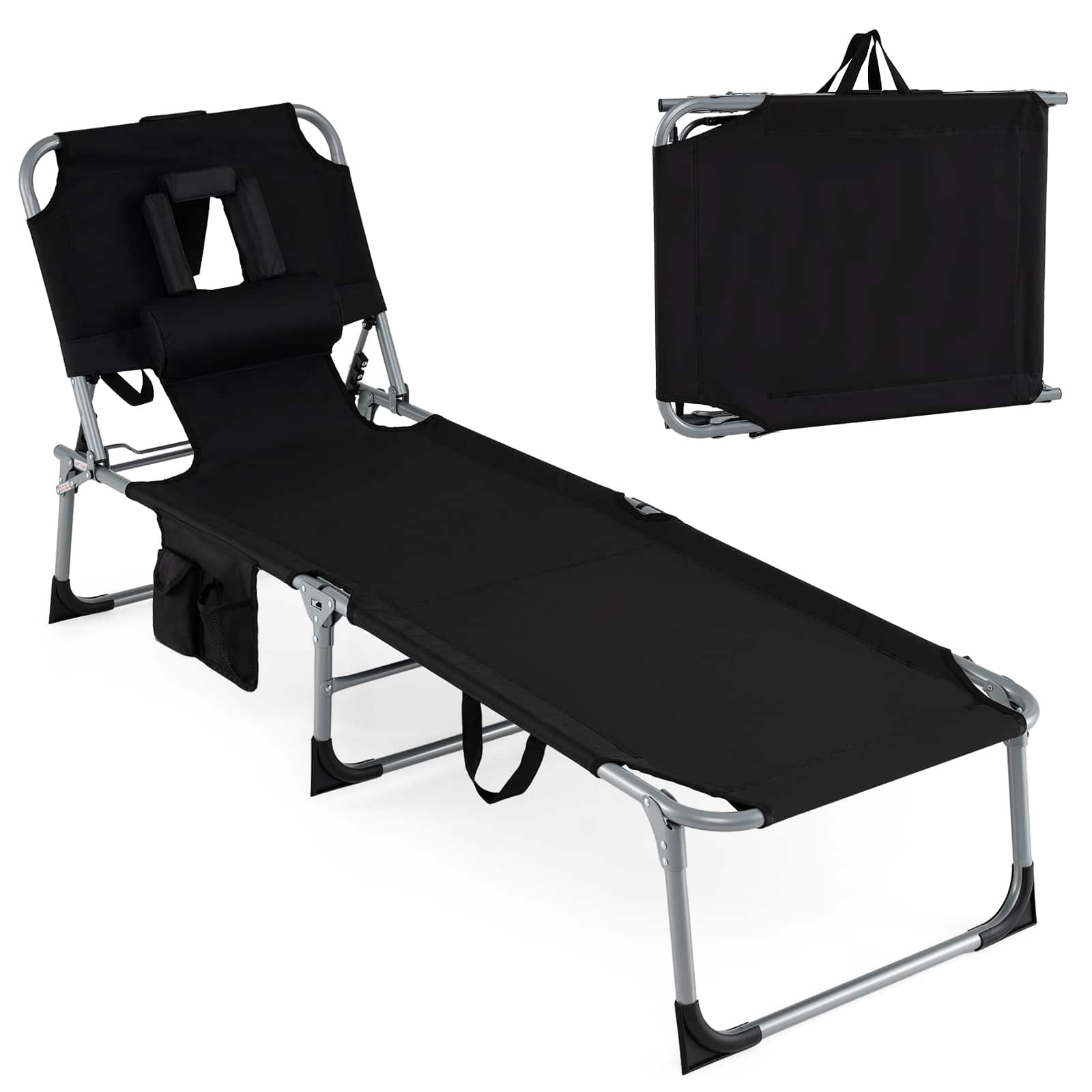 Front. Costway - Costway Outdoor Beach Lounge Chair Folding Chaise Lounge with Pillow - Black.