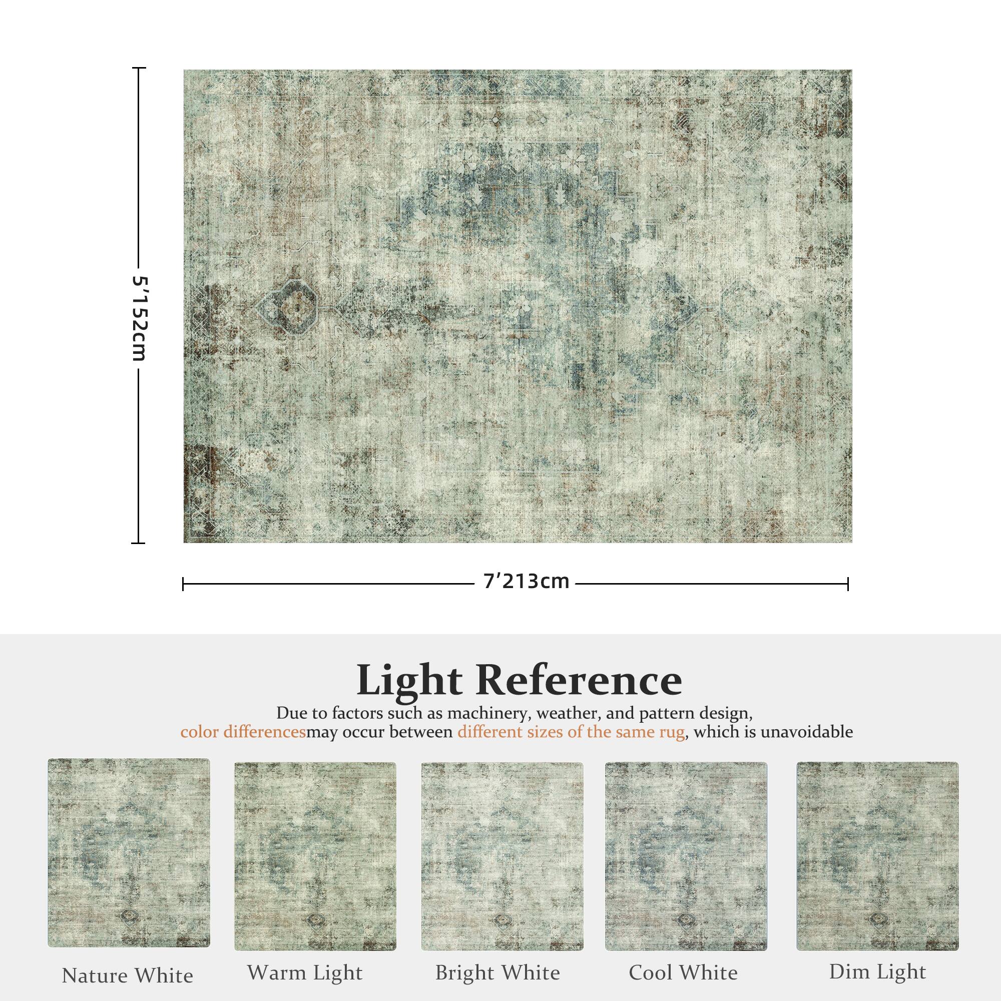5'152cm 7'213cm Light Reference

Due to factors such as machinery, weather, and pattern design, color differences may occur between different sizes of the same rug, which is unavoidable

Nature White
Warm Light
Bright White
Cool White
Dim Light