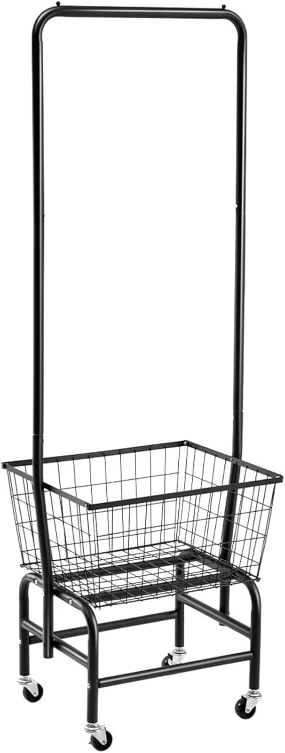 Front. DORLUKFU - Laundry Cart with Clothes Rack, Rolling Laundry Butler with Wire Storage Rack，Black - Black.