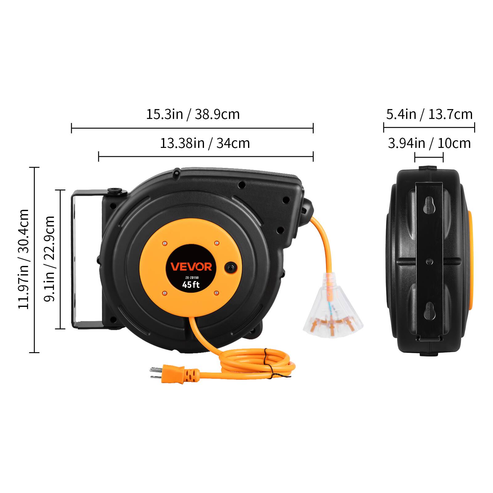 11.97in / 30.4cm  
22.9cm / 9.1in  
15.3in / 38.9cm  
13.38in / 34cm  
5.4in / 13.7cm  
3.94in / 10cm