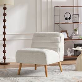 GOODSILO - Modern Upholstered Armless Accent Chair with Solid Wood Legs for Living Room, Bedroom, and Office - Ivory