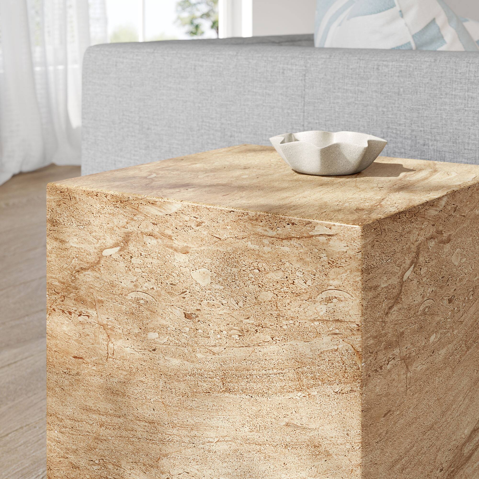 Alt View 4. Modway - Jordana Square Plinth Indoor - Outdoor Patio Concrete Side Table by Modway - Travertine.