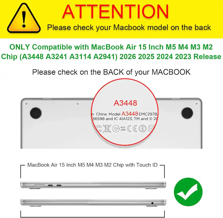 Top Shell Chinese Fintie Case for MacBook Air 15 Inch with M2/M3/M4/M5 Chip A3448 A3241 ...