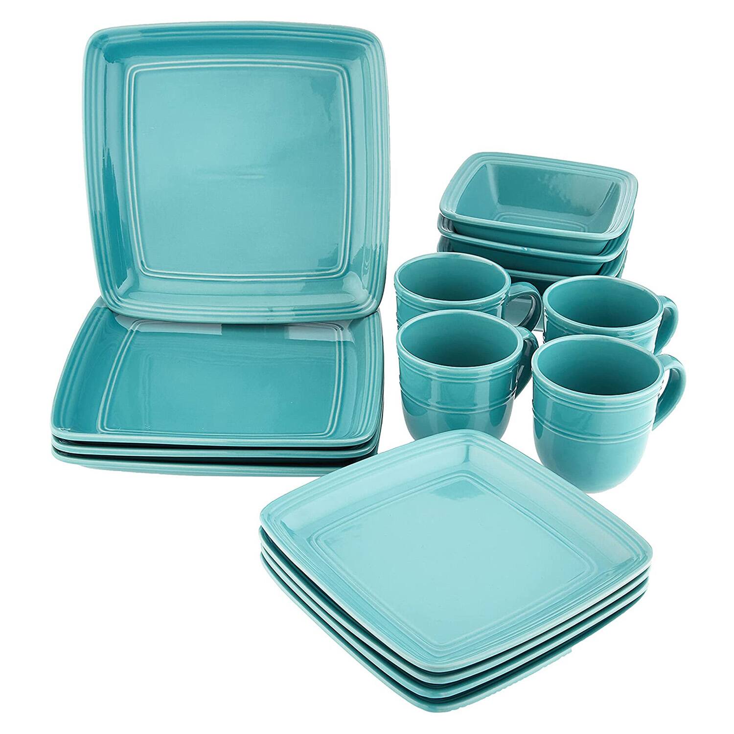 Front. American Atelier - Madelyn Turquoise Square 16 PC Set - Blue.