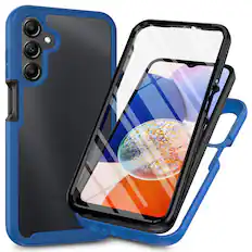 Front. Dteck - for Samsung Galaxy A17 5G Case with Built in Screen Protector,Full-Body Shockproof Rubber Rugged Clear Back Phone Cover - Blue.