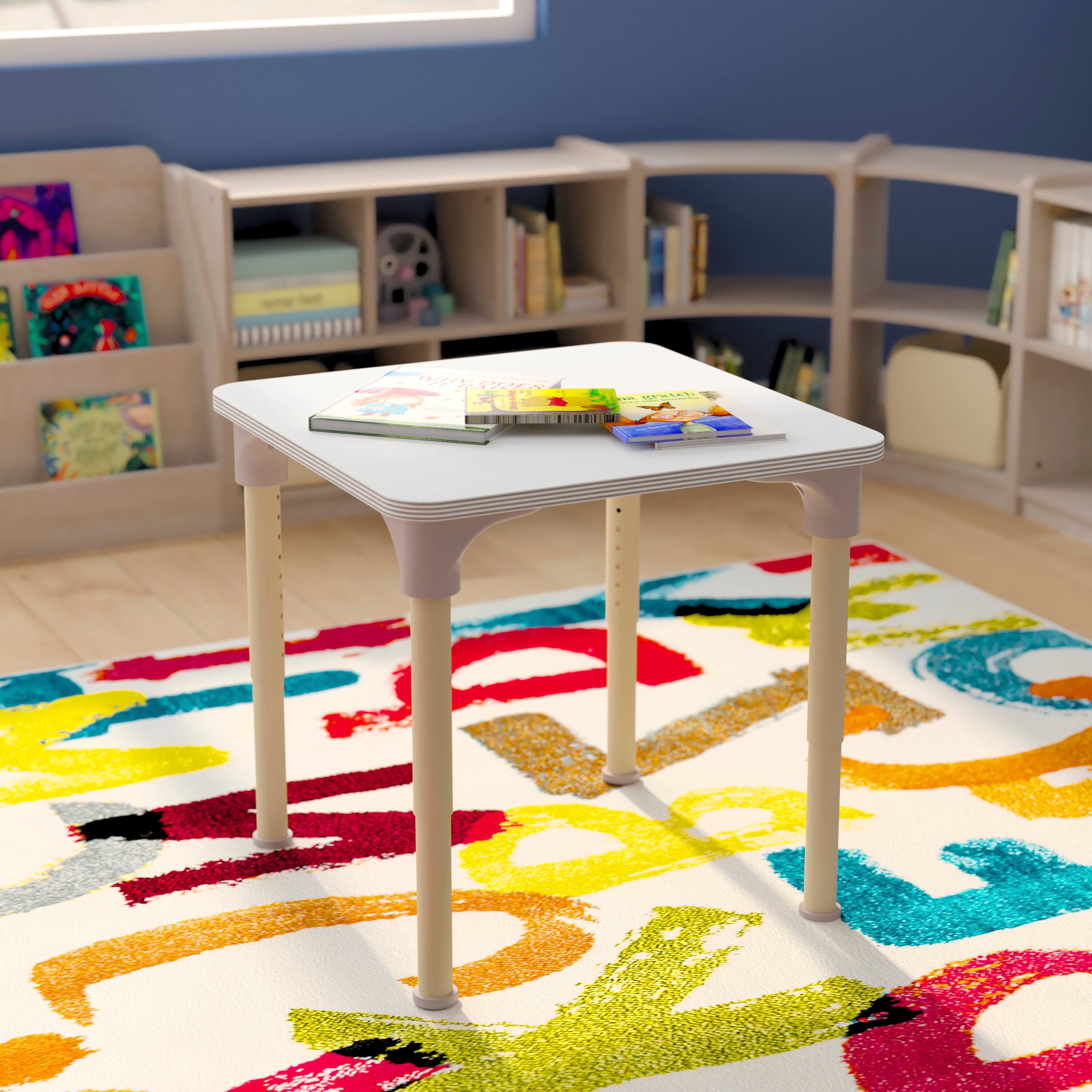 Alt View 1. Flash Furniture - Bright Beginnings 24" Square Commercial Grade Wooden Adjustable Height Classroom Activity Table - Metal Legs Adjust From - White.