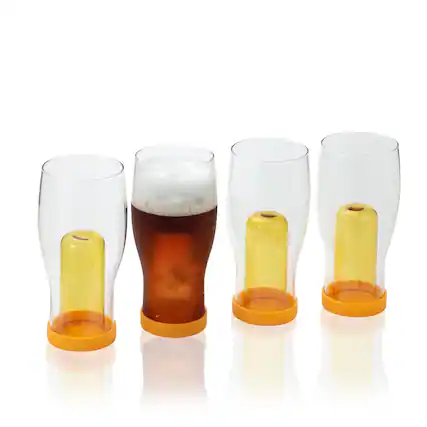 Front. BreeBe - Ice Isolation Beer Glasses set of 4, 20 fl-oz. - Amber.