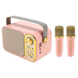 Topteng - Mini Bluetooth Speaker – Dual Mic Karaoke, 10W, Home Theater, TF/USB Playback, 7 Sound Effects, Fit for Party & Singing - Pink