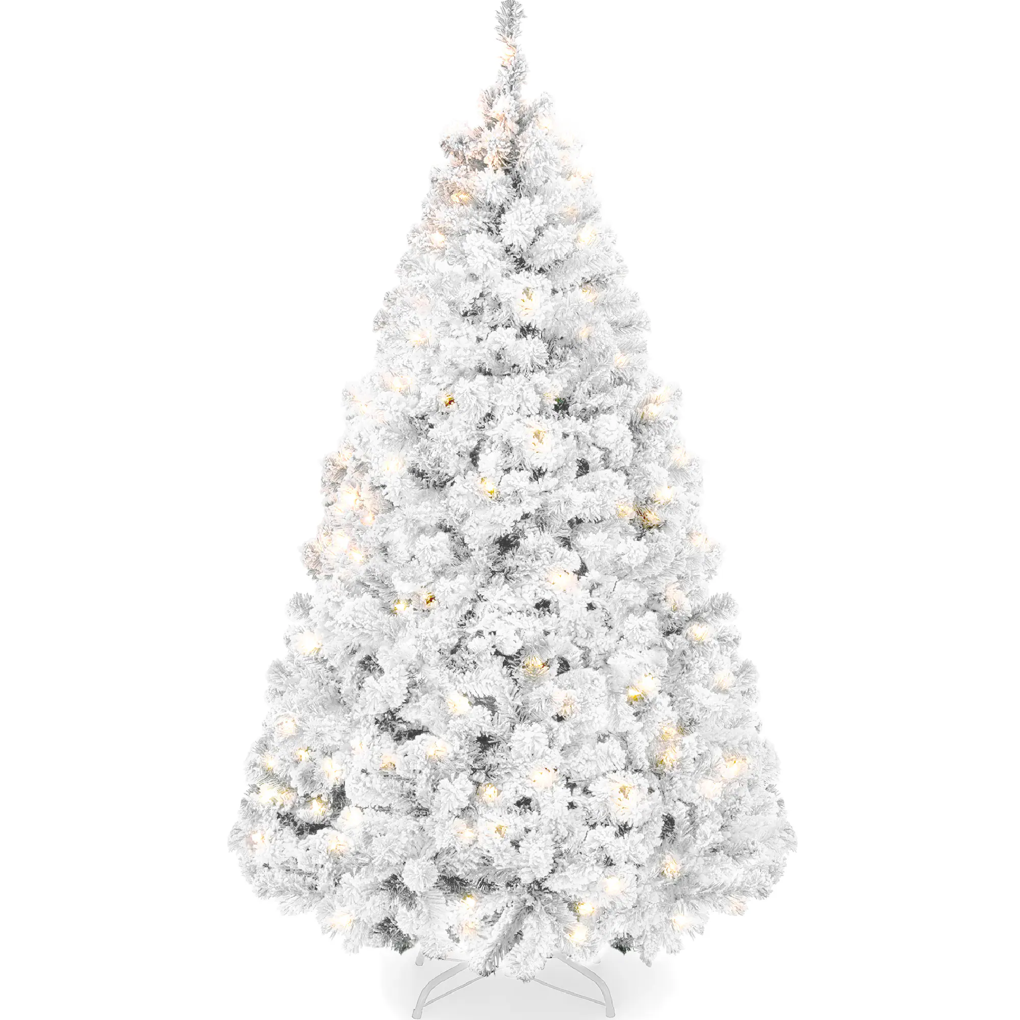 Front. Best Choice Products - Best Choice Products 6ft Pre-Lit White Christmas Pine Tree w/ Flocked Branches, 250 Warm White Lights - White.