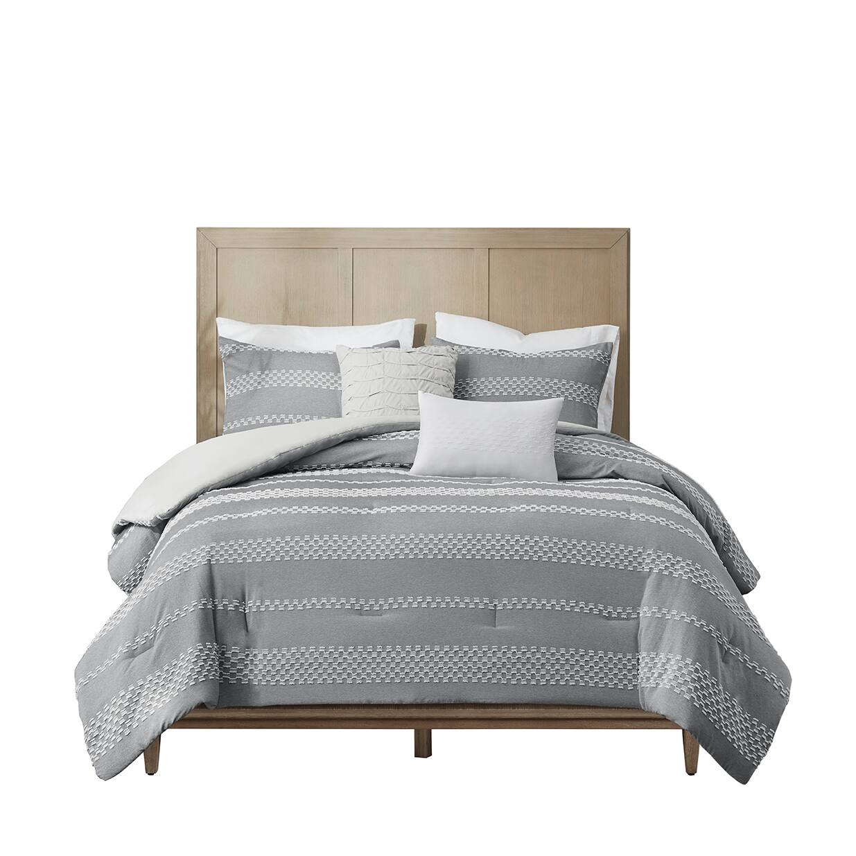Front. Gracie Mills - Gracie Mills Robert 5-Piece Striped Clipped Jacquard Comforter Set - Gray.