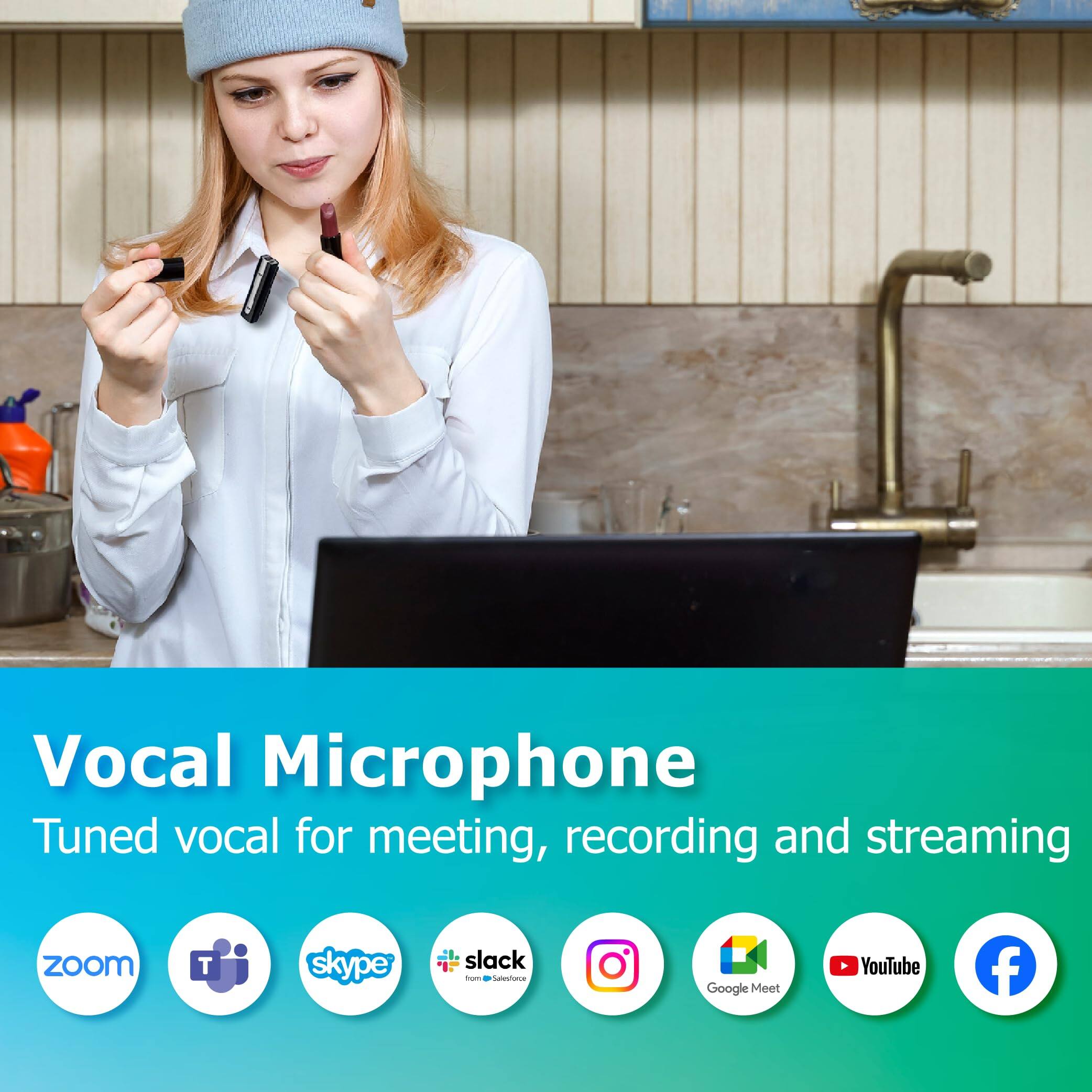 Vocal Microphone  
Tuned vocal for meeting, recording and streaming  

- Zoom  
- Skype  
- Slack  
- Google Meet  
- YouTube  
- Facebook
