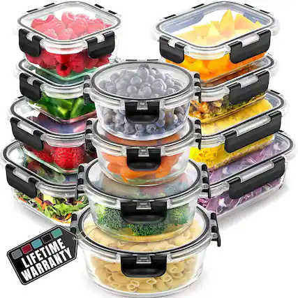 Front. Zulay Kitchen - Zulay Kitchen 12 Pack Premium Borosilicate Glass Food Storage Containers with Lids (Black) - Black.