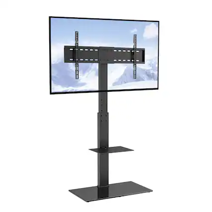 Front. Glintex - Floor TV Stand for 32–85" TVs, Swivel Adjustable Mount, Tempered Glass Base, Tall TV Stand for Living Room or Bedroom - Black.