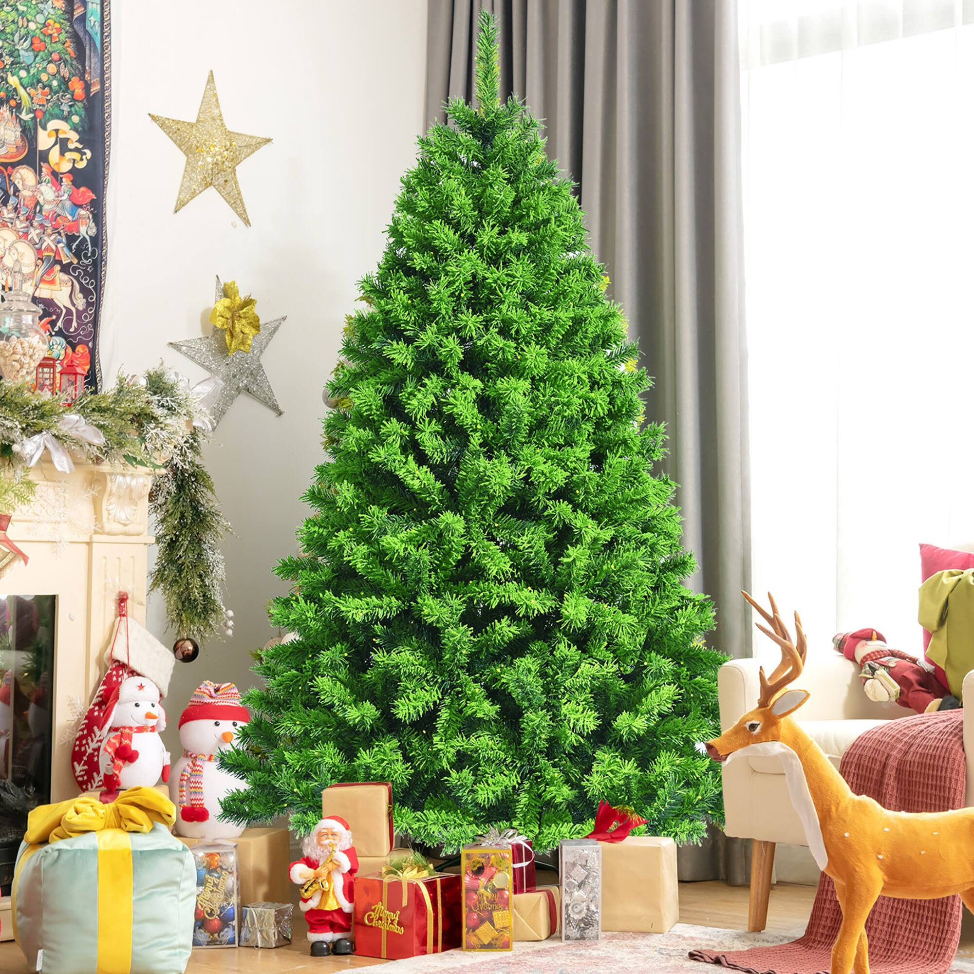 Alt View 12. Costway - 6.5ft Flocked Hinged Artificial Christmas Tree with Metal Stand - Green.