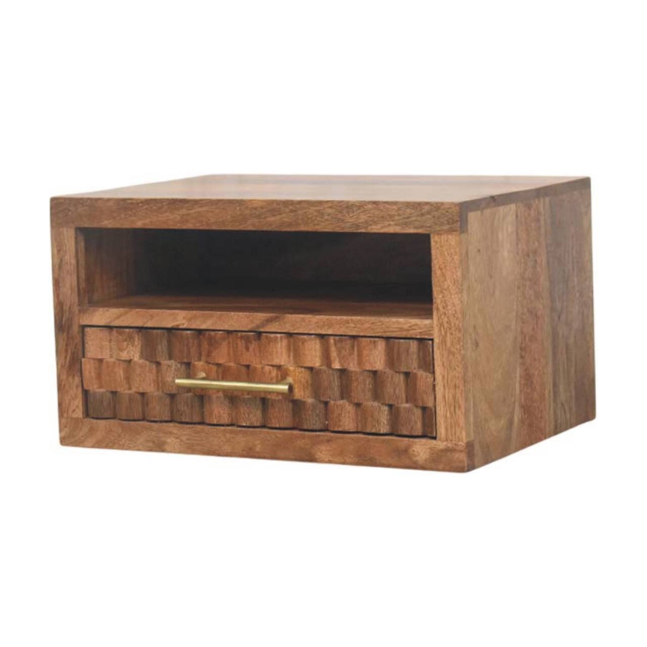 Left. Artisan Furniture - Artisan Furniture Solid Wood Arno Wall-Mounted Nightstand in Golden Teak - Brown.
