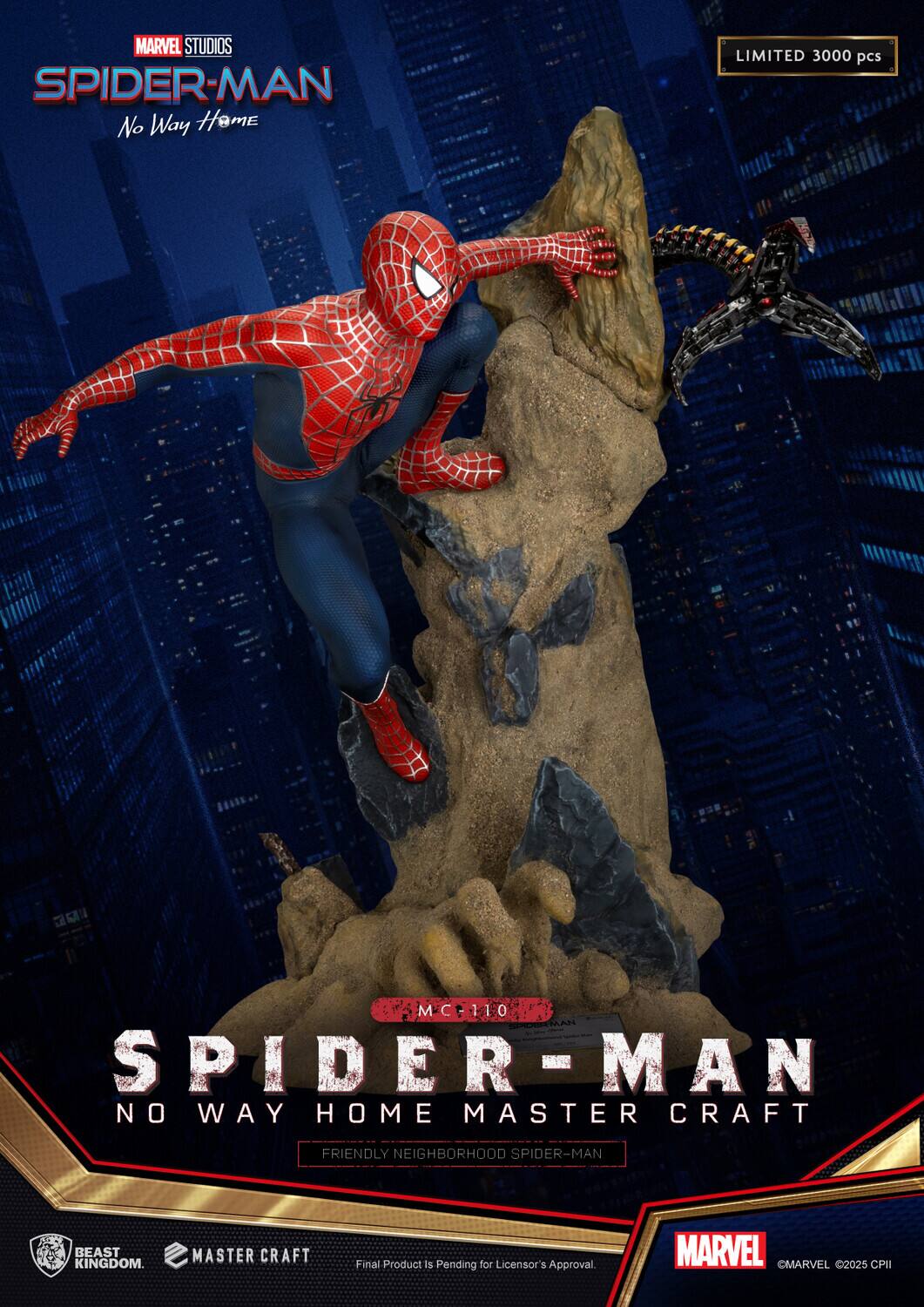 MARVEL STUDIOS SPIDER-MAN No Way Home LIMITED 3000 pcs MC-110 SPIDER-MAN NO WAY HOME MASTER CRAFT FRIENDLY NEIGHBORHOOD SPIDER-MAN BEAST KINGDOM. MASTER CRAFT Final Product is Pending for Licensor's Approval MARVEL ©MARVEL 2025 CPII