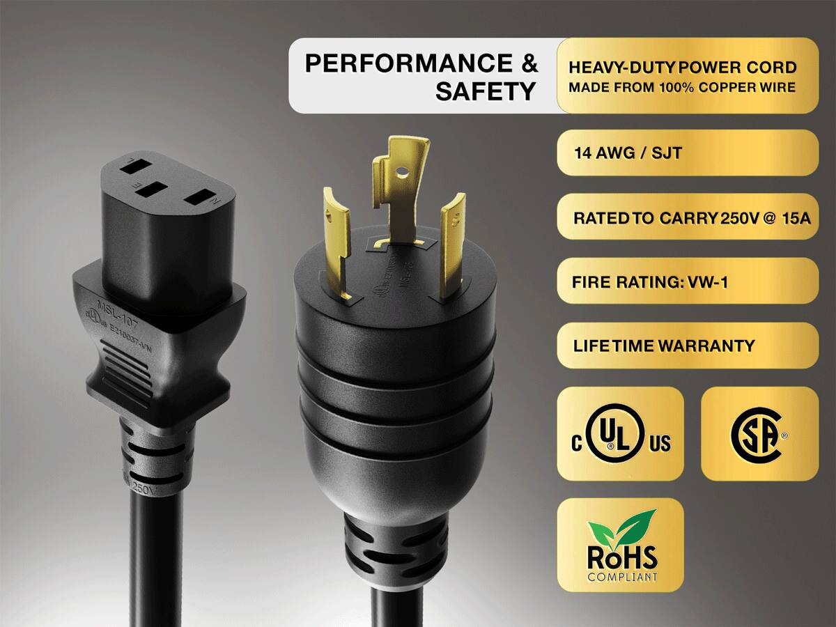 Cable Leader NEMA L6 20P to C13 Power Cord, Heavy Duty Locking 14 AWG ...