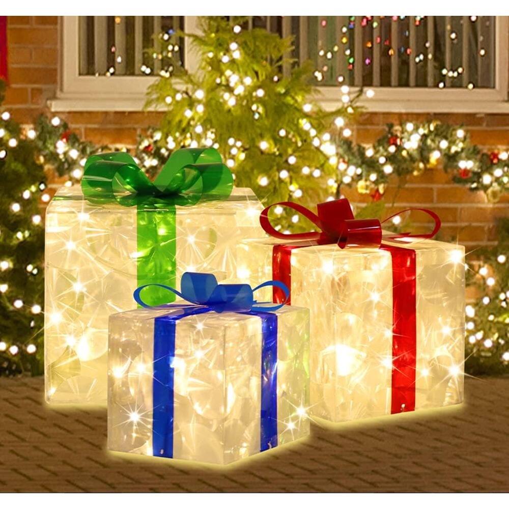 Schertz - "Set of 3 Lighted Christmas Gift Boxes with 70 LEDs, Outdoor Yard Decor" - multicolor