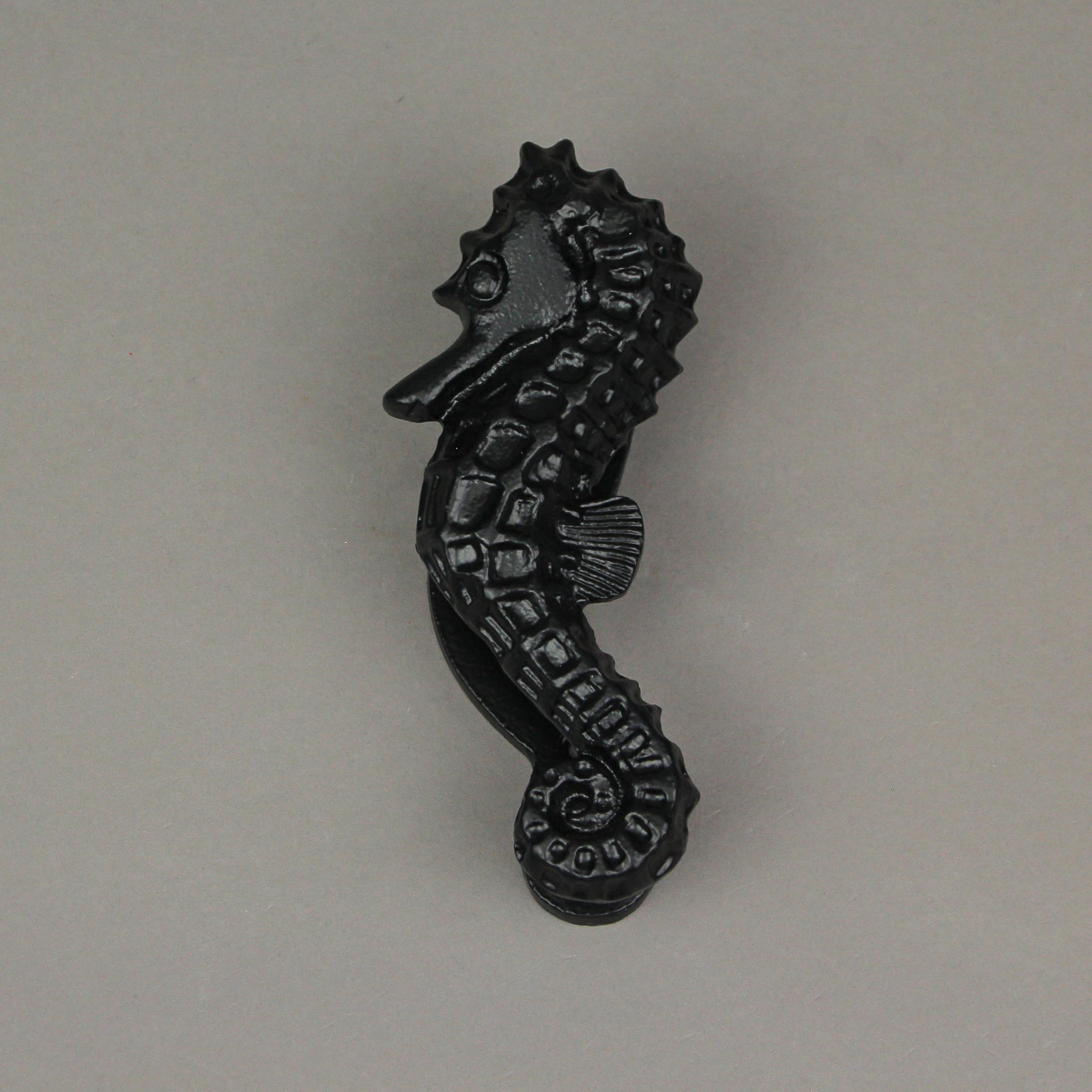 Alt View 4. Moby Dick Specialties - Rustic Black Enamel Cast Iron Coastal Seahorse Door Knocker Sea Horse - Black.